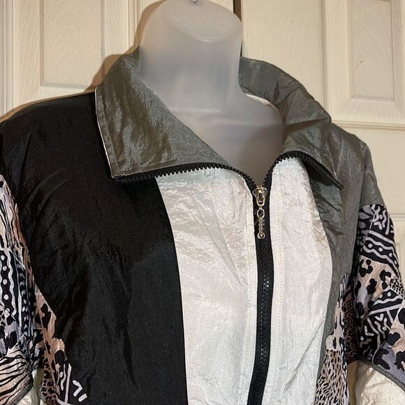 Vintage Ville Franche 1990s Colorblock Windbreaker Jacket Animal Print M - Picture 5 of 16